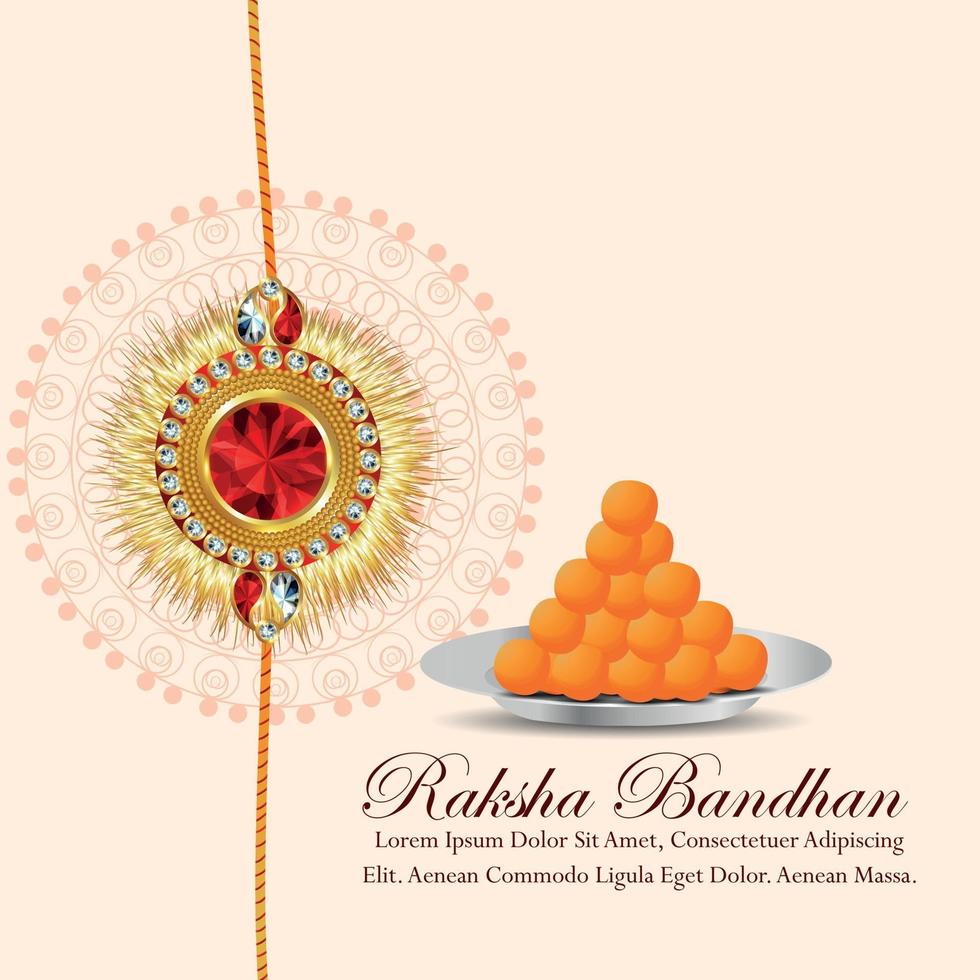 festival indio de feliz celebración raksha bandhan tarjeta de felicitación con rakhi y dulce vector