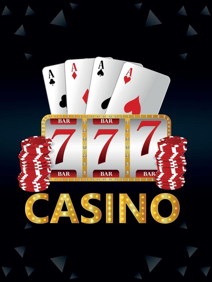 Casino gambling game with vector illustration of slot machine and palying cards