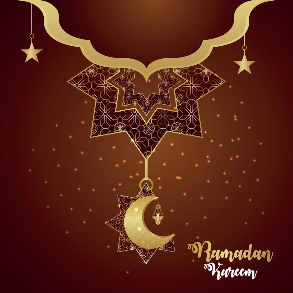 Ramadan kareem islamic festival celebration greeting card with pattern moon on creative background vector