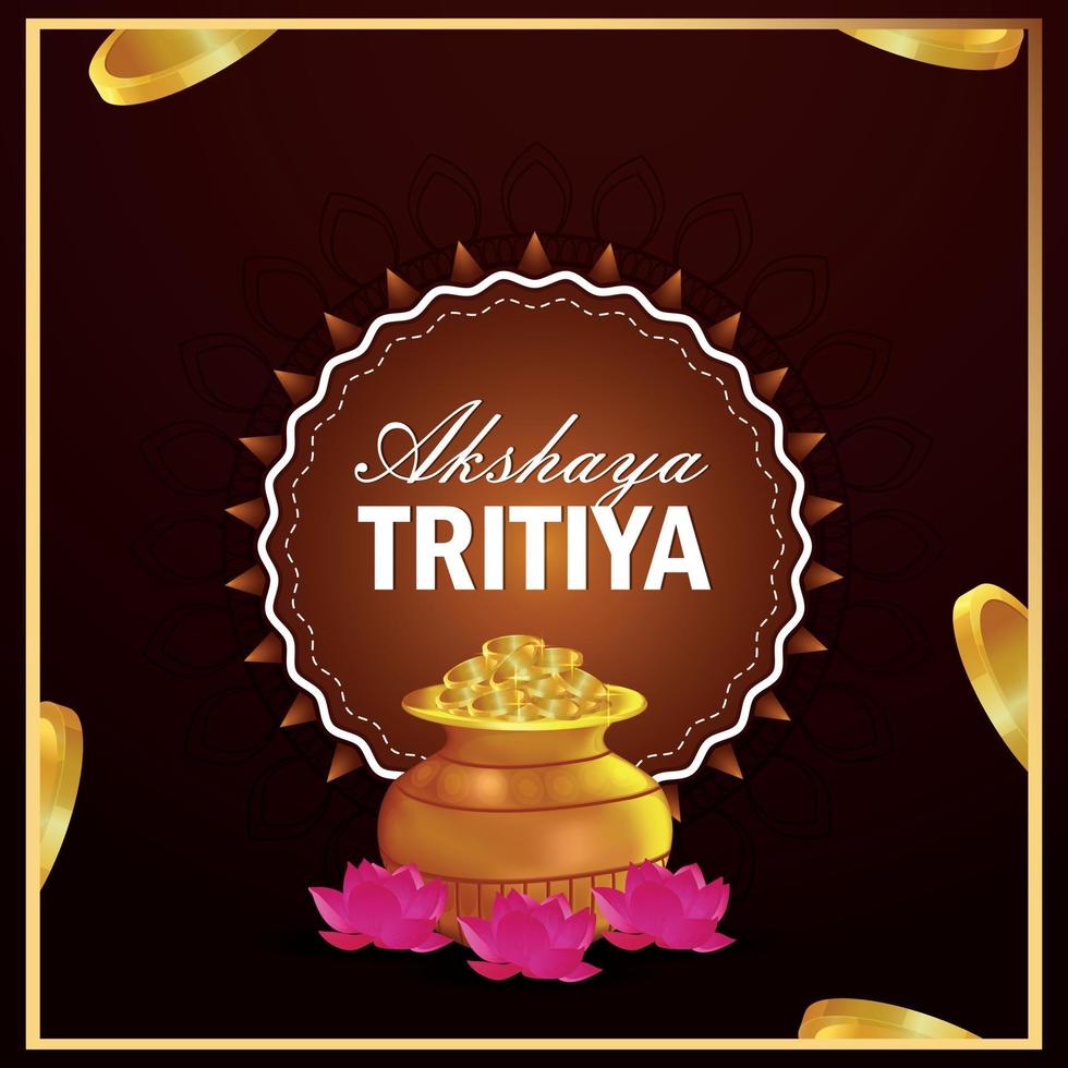 tarjeta de invitación akshaya tritiya con moneda de oro kalash vector