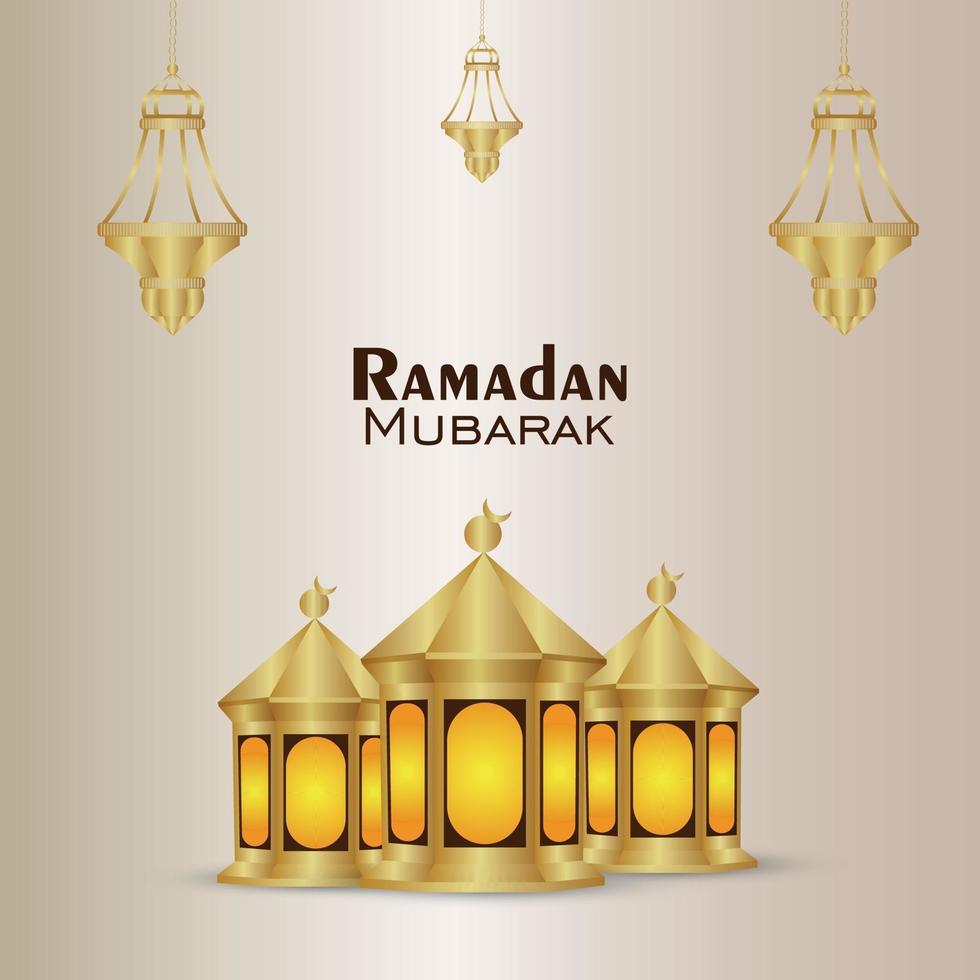 Islamic festival ramadan kareem invitation greeting card with golden realistic lantern vector