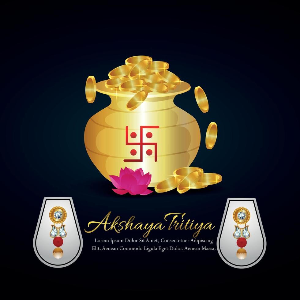 Akshaya tritiya invitation card with gold coin kalash vector