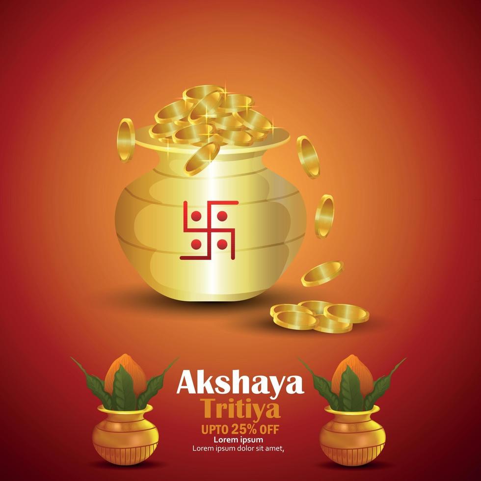 Creative Illustration For Festival Of Akshaya Tritiya sale background with gold coin and kalash vector