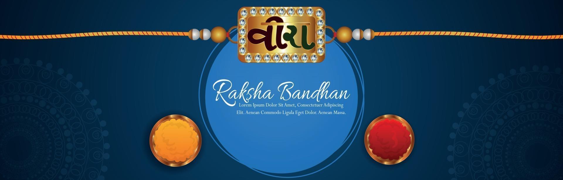 Vector illustration of happy raksha bandhan celebration banner or header with pooja thali