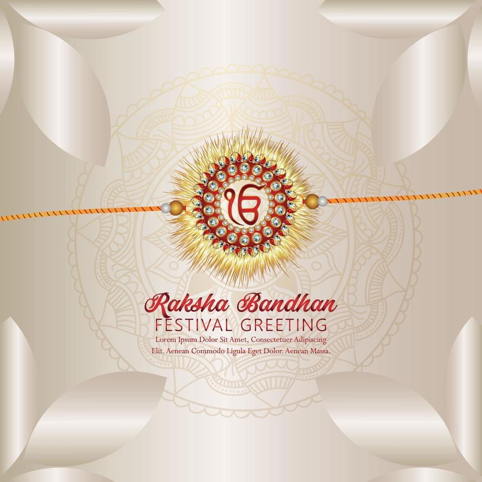 Happy raksha bandhan with crystal and gold rakhi on creative background vector