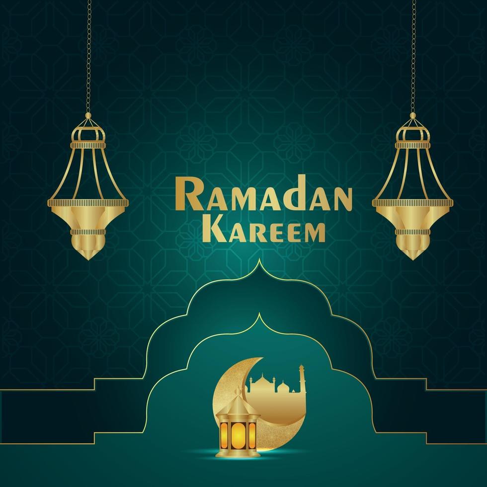 Islamic festival of eid mubarak invitation greeting card with realistic illustration on creative background vector
