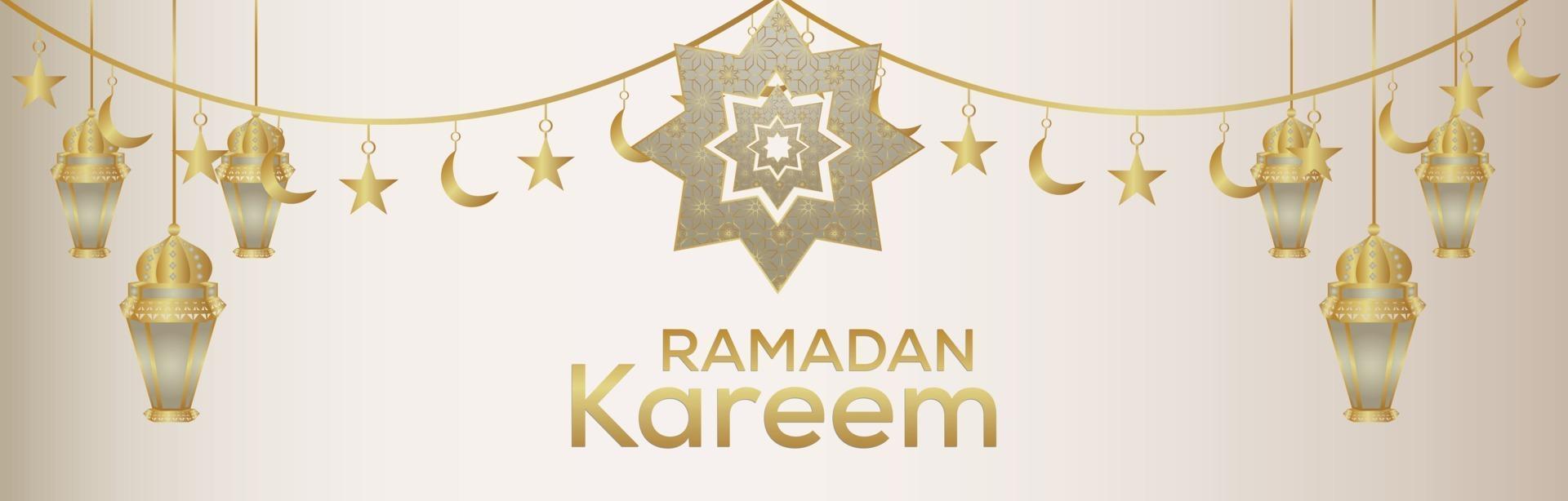 banner o encabezado del festival islámico ramadan kareem con linterna dorada vector