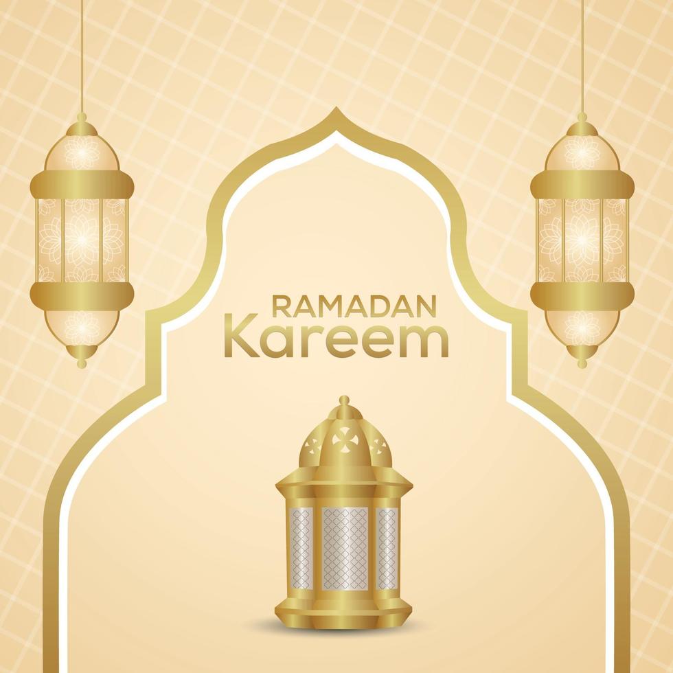 Eid mubarak arabic islamic festival background with realistic lantern vector