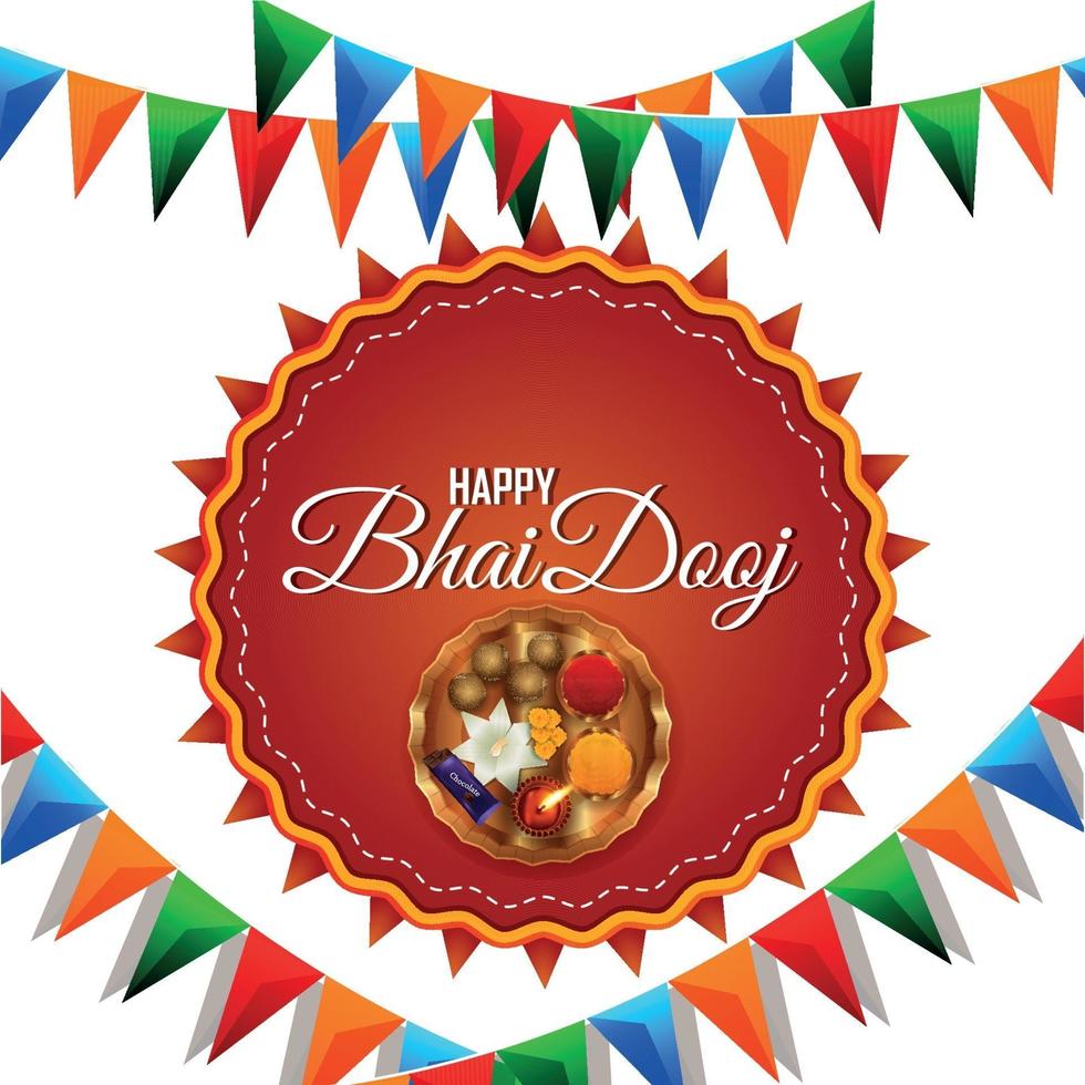 Happy bhai dooj creative vector illustration with pooja thali on white background