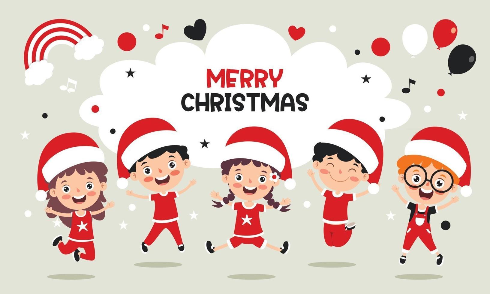 Christmas Greeting Card Design With Cartoon Characters vector