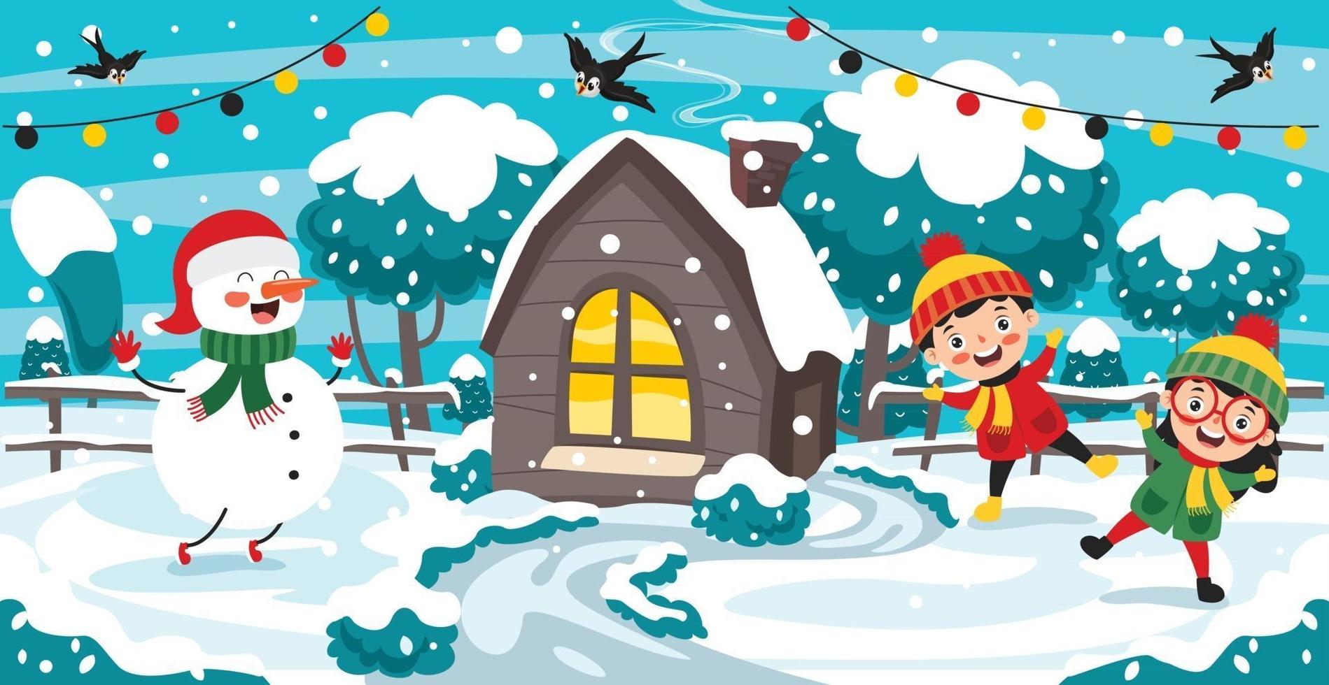 Christmas Greeting Card Design With Cartoon Characters vector