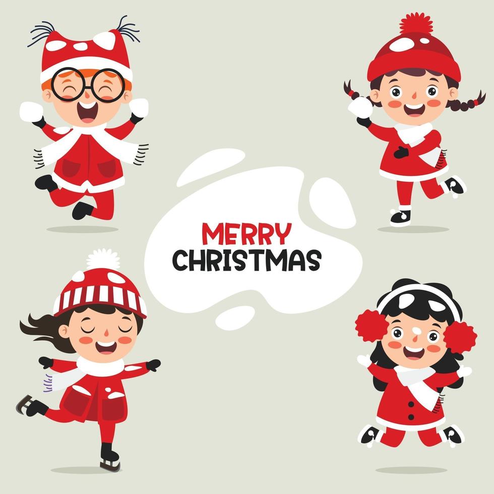 Christmas Greeting Card Design With Cartoon Characters vector