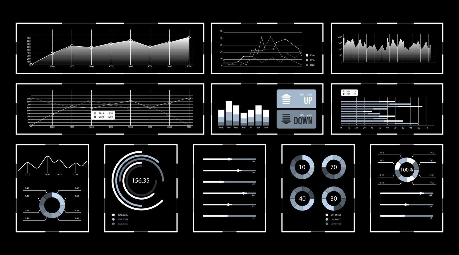 set virtual infographic screen vector