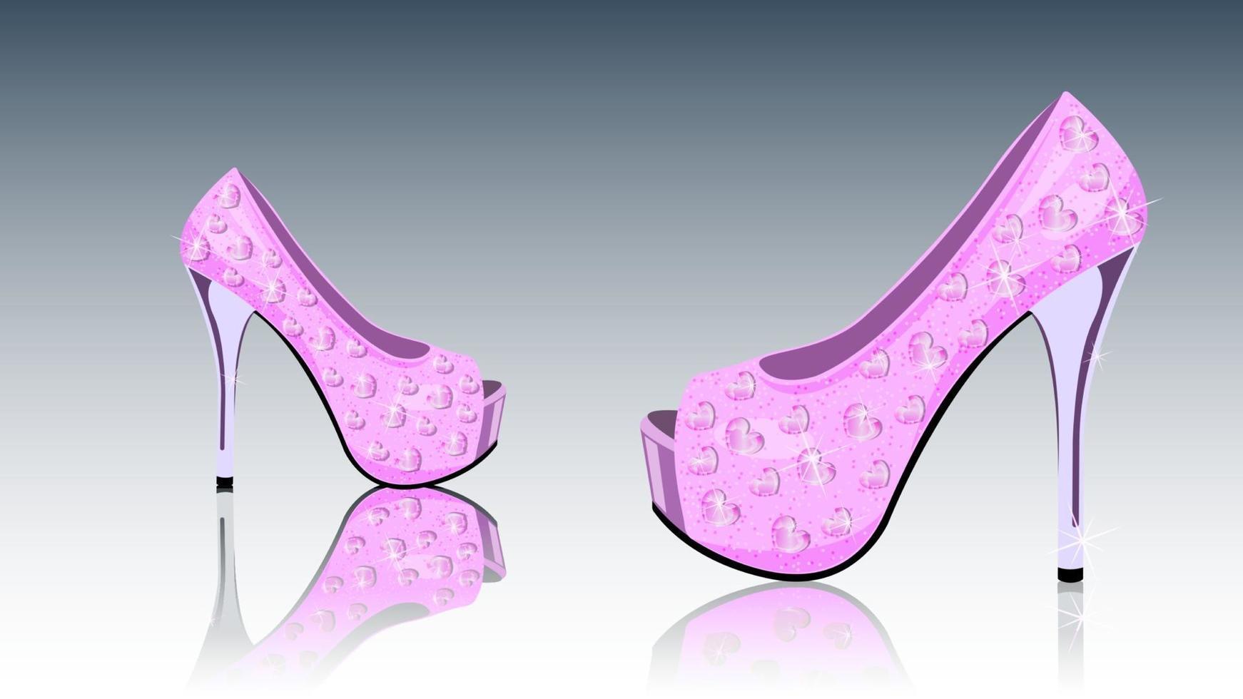 Pink shoes high heels with rhinestones realistic vector