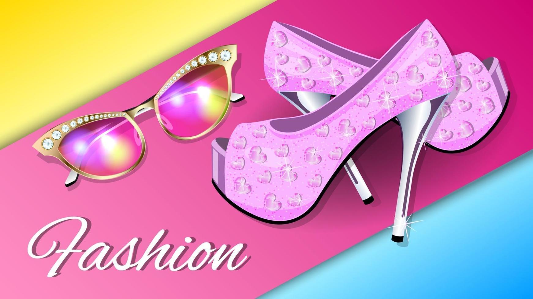 Sunglasses and shoes high heels realistic vector