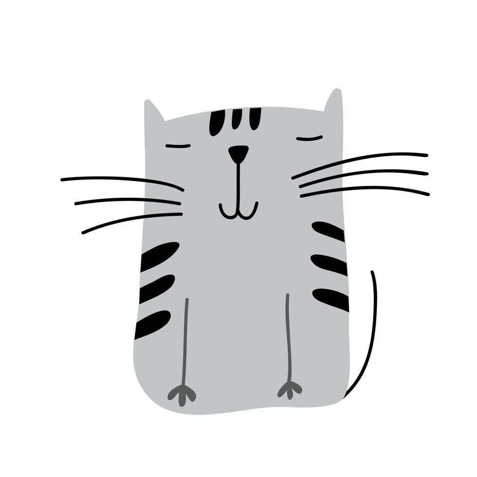 dibujado a mano sentado lindo gato vector