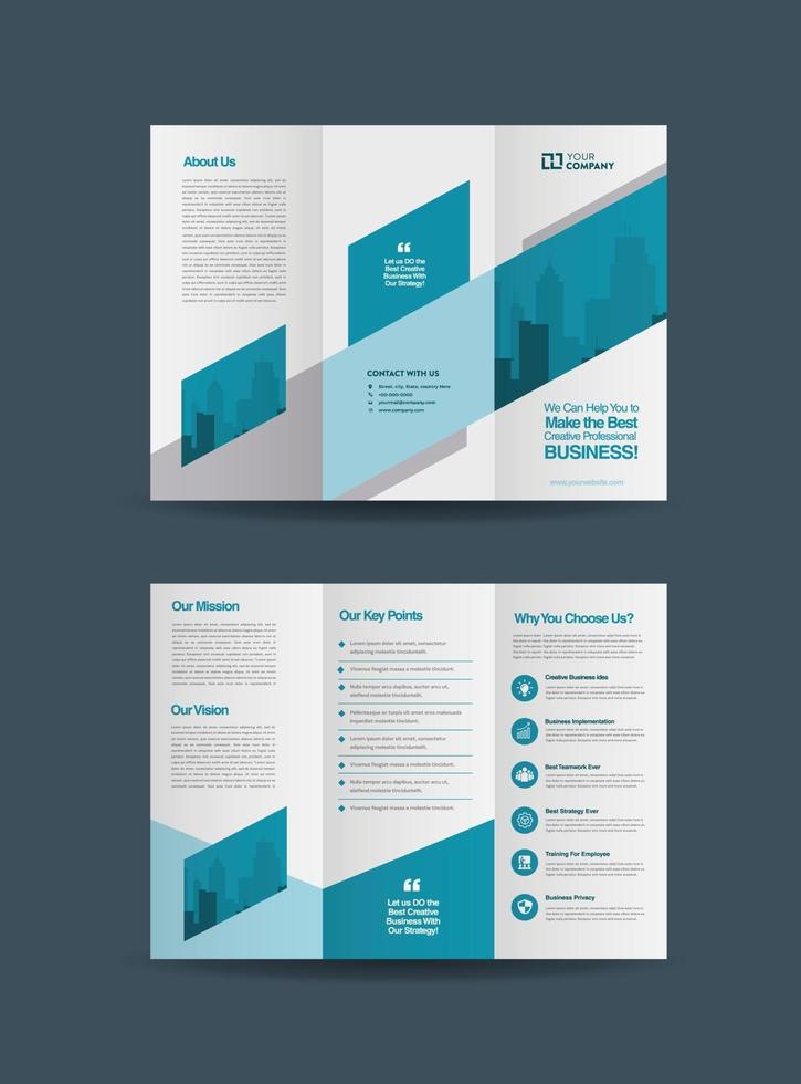 Business Trifold Brochure Design or Three Folded Advert or Handout Design vector