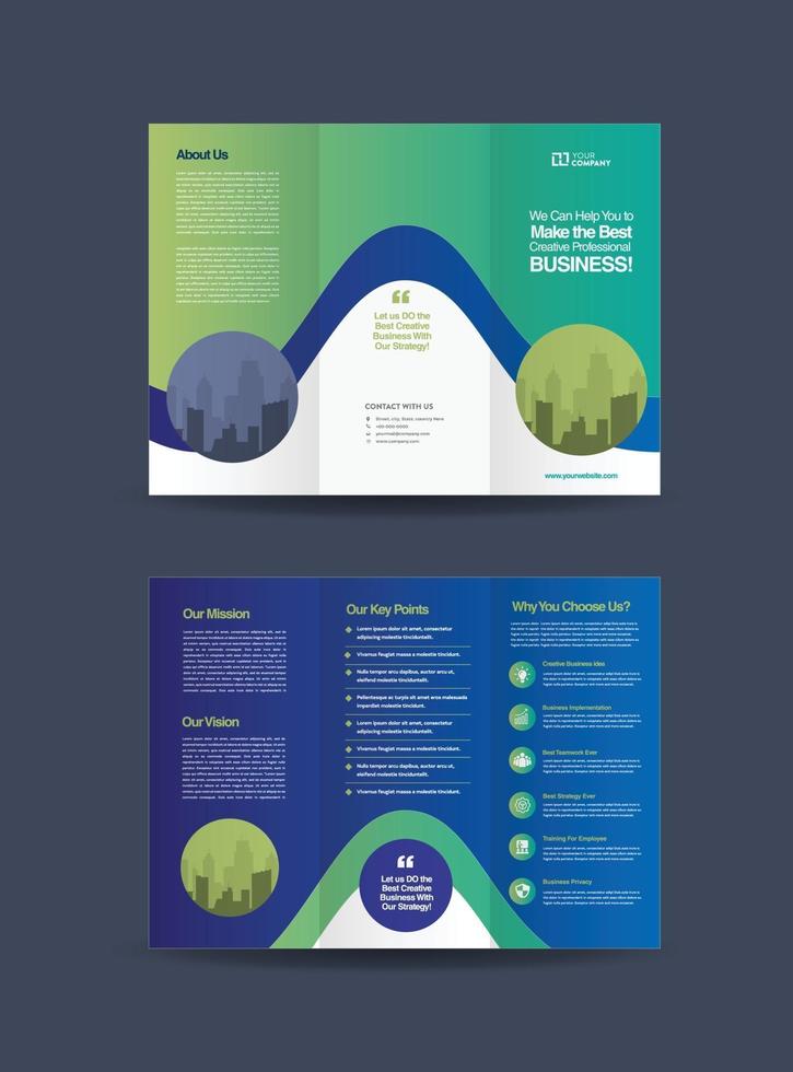 Business Trifold Brochure Design or Three Folded Advert or Handout Design vector