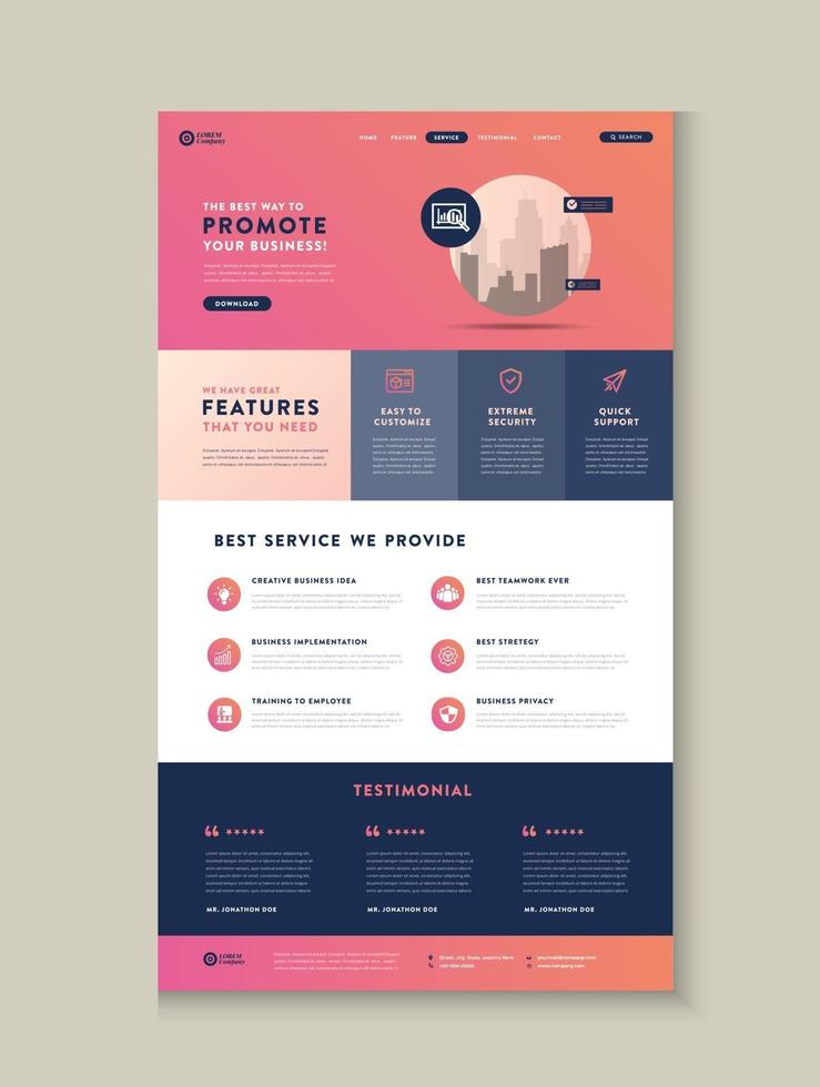 Business website landing page or App landing page or Web user interface Wire Frame Design vector