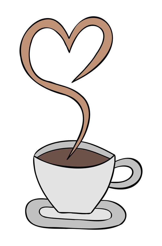 Ilustración de vector de dibujos animados de forma de corazón con café y humo de café