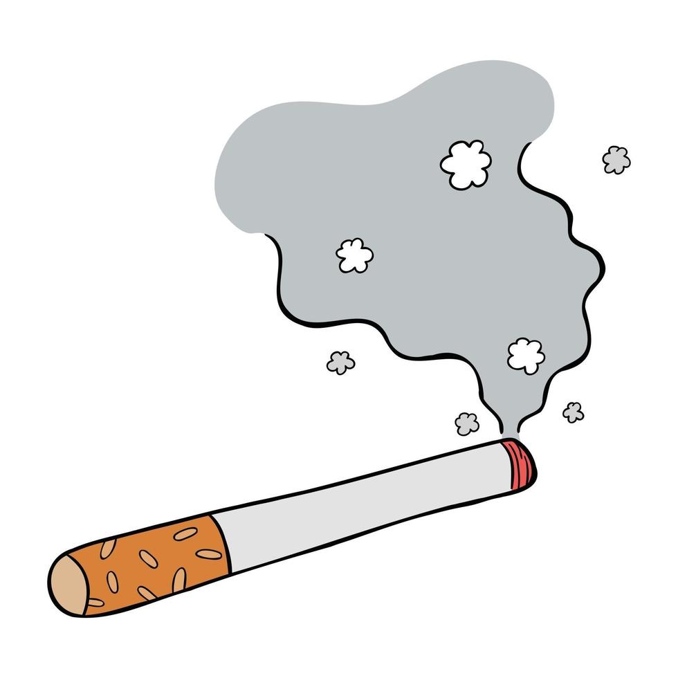 ilustración vectorial de dibujos animados de cigarrillo encendido y su humo vector