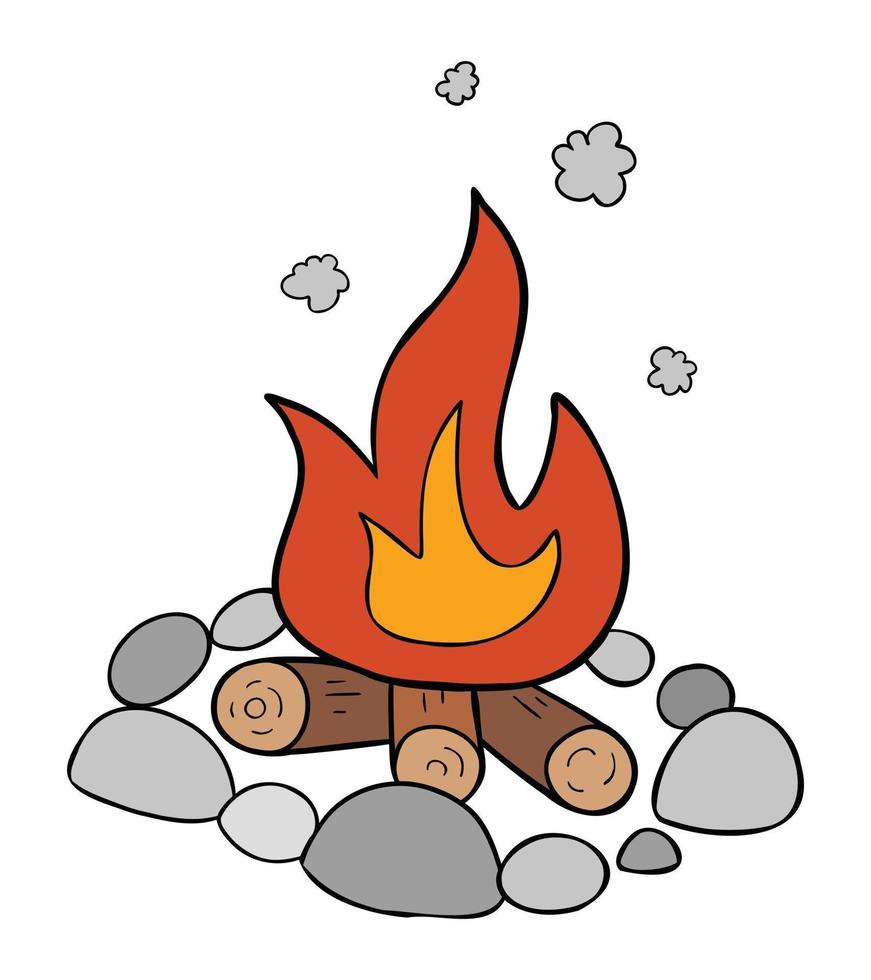 ilustración vectorial de dibujos animados de fogata piedras leña y fuego ardiente vector