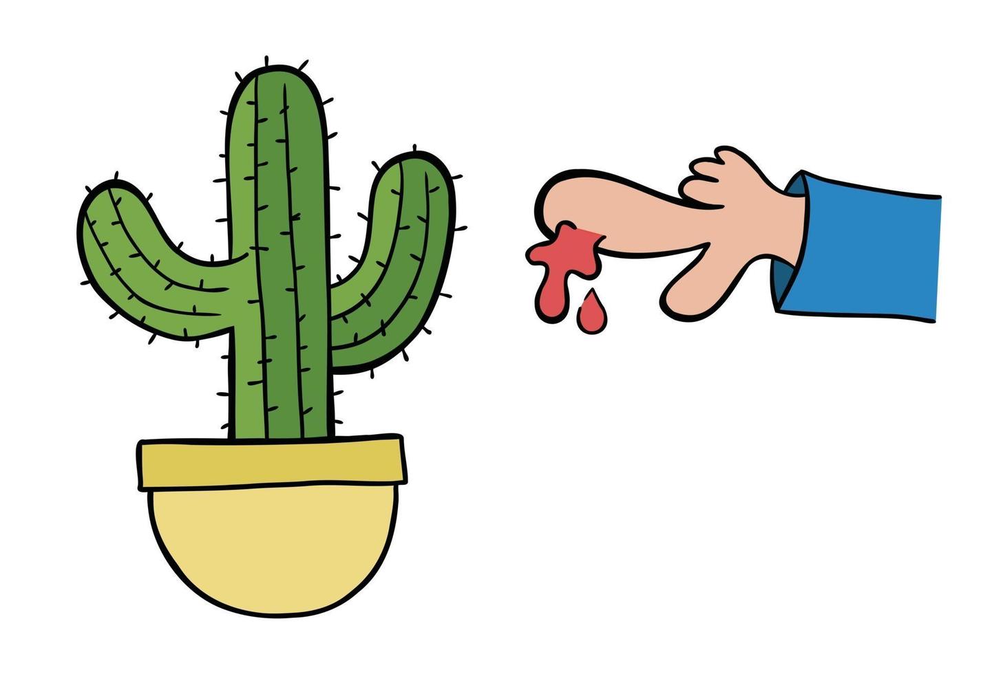 Ilustración vectorial de dibujos animados de cactus y dedo sangrante de espina vector