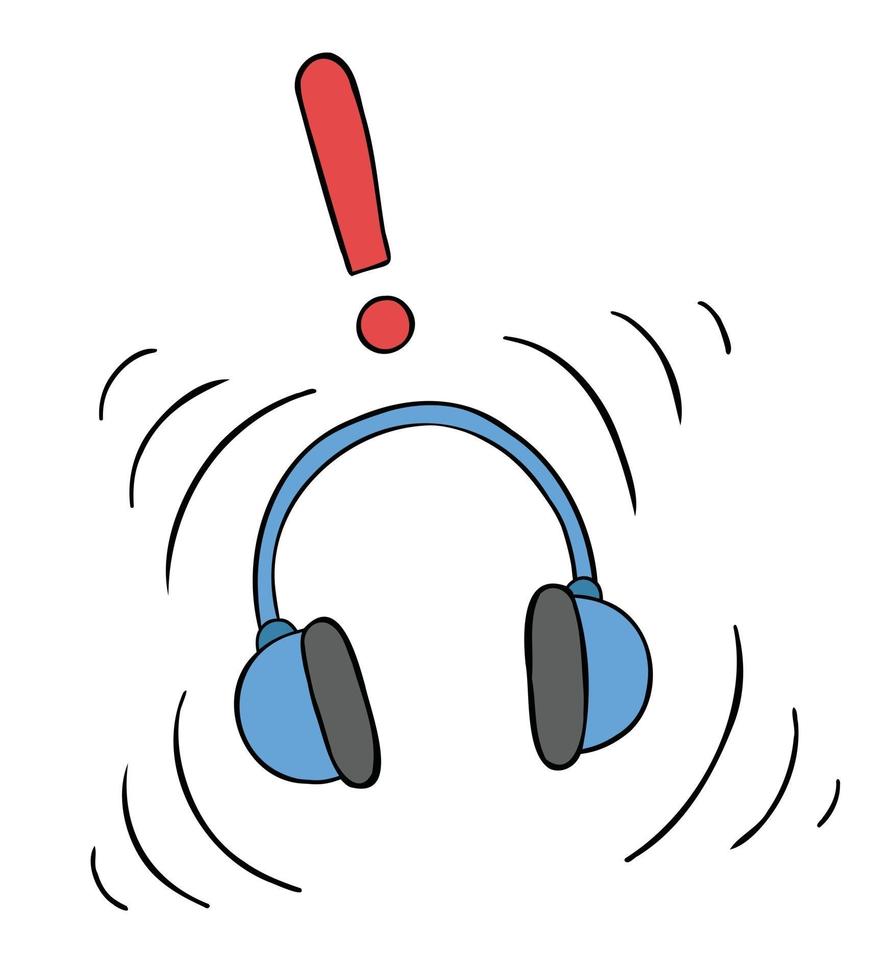 Cartoon Vector Illustration of Headphones and Listening to Loud Music