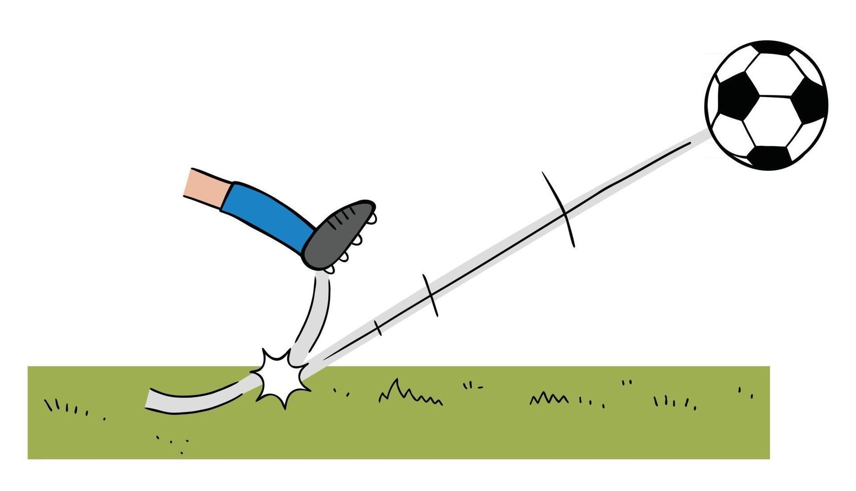 Ilustración de vector de dibujos animados de jugador de fútbol pateando una  pelota en el campo 2392533 Vector en Vecteezy