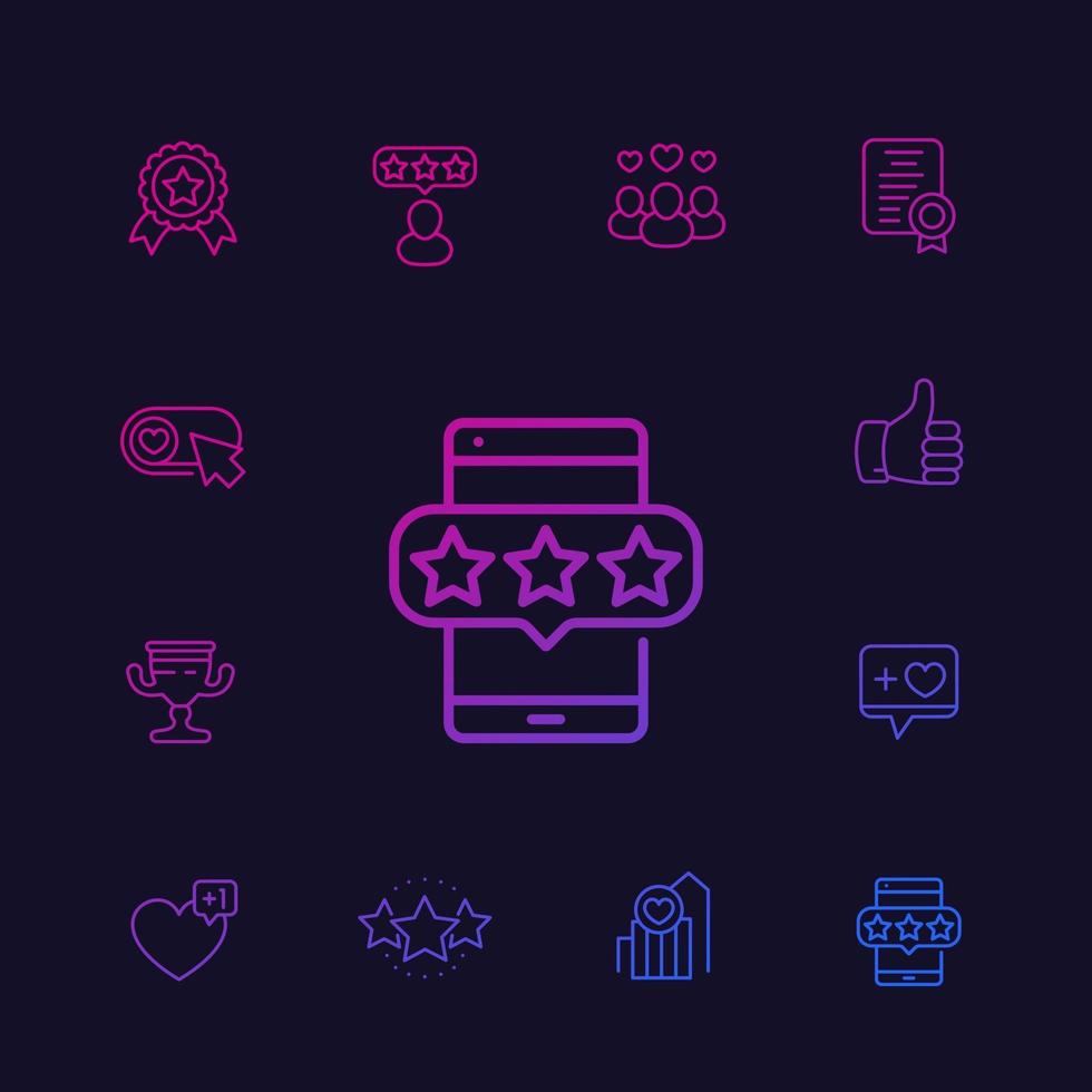 Likes followers rating feedback review vector line icons