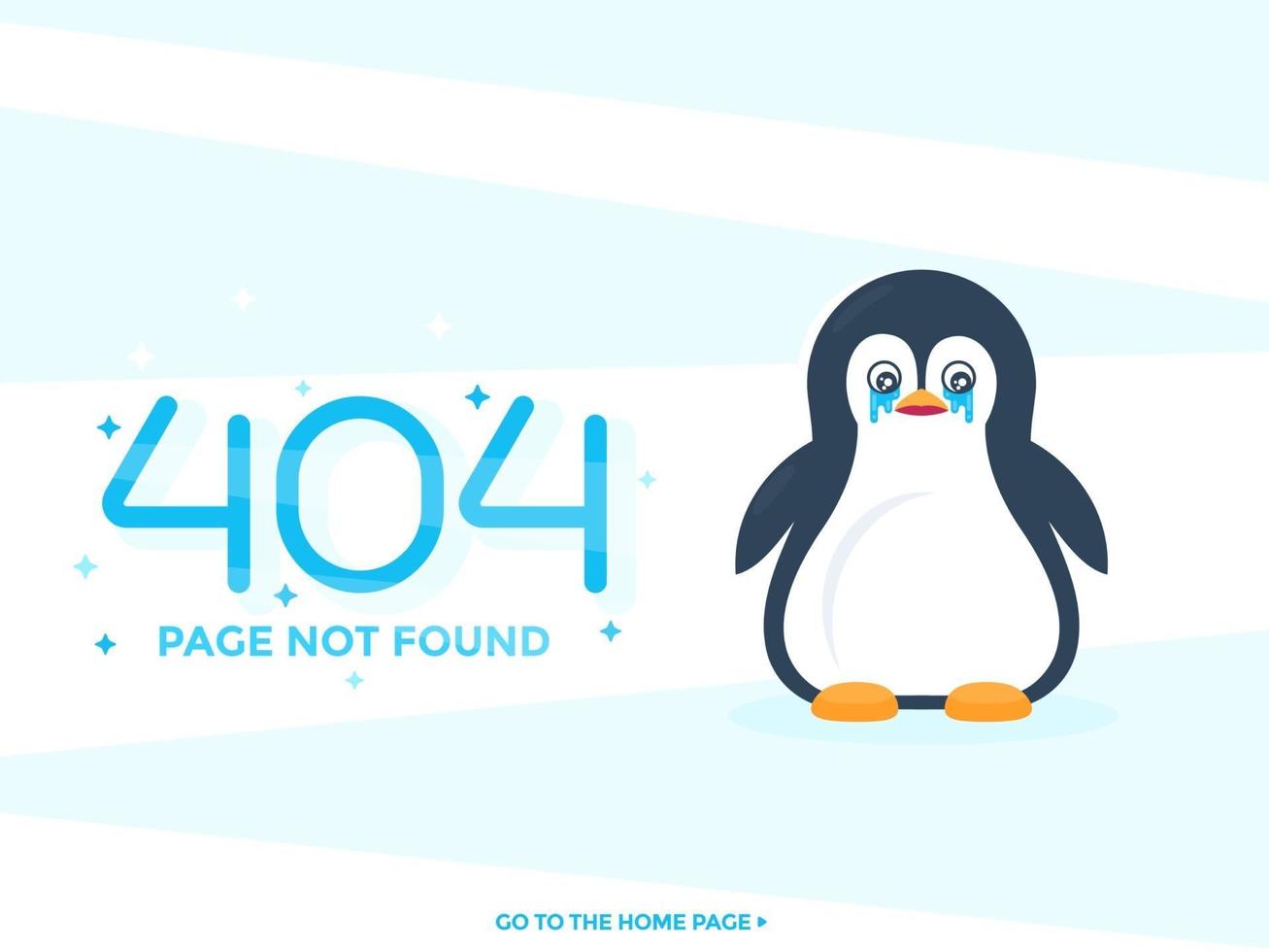 Página 404 no encontrada con diseño web de vector de pinguin llorando