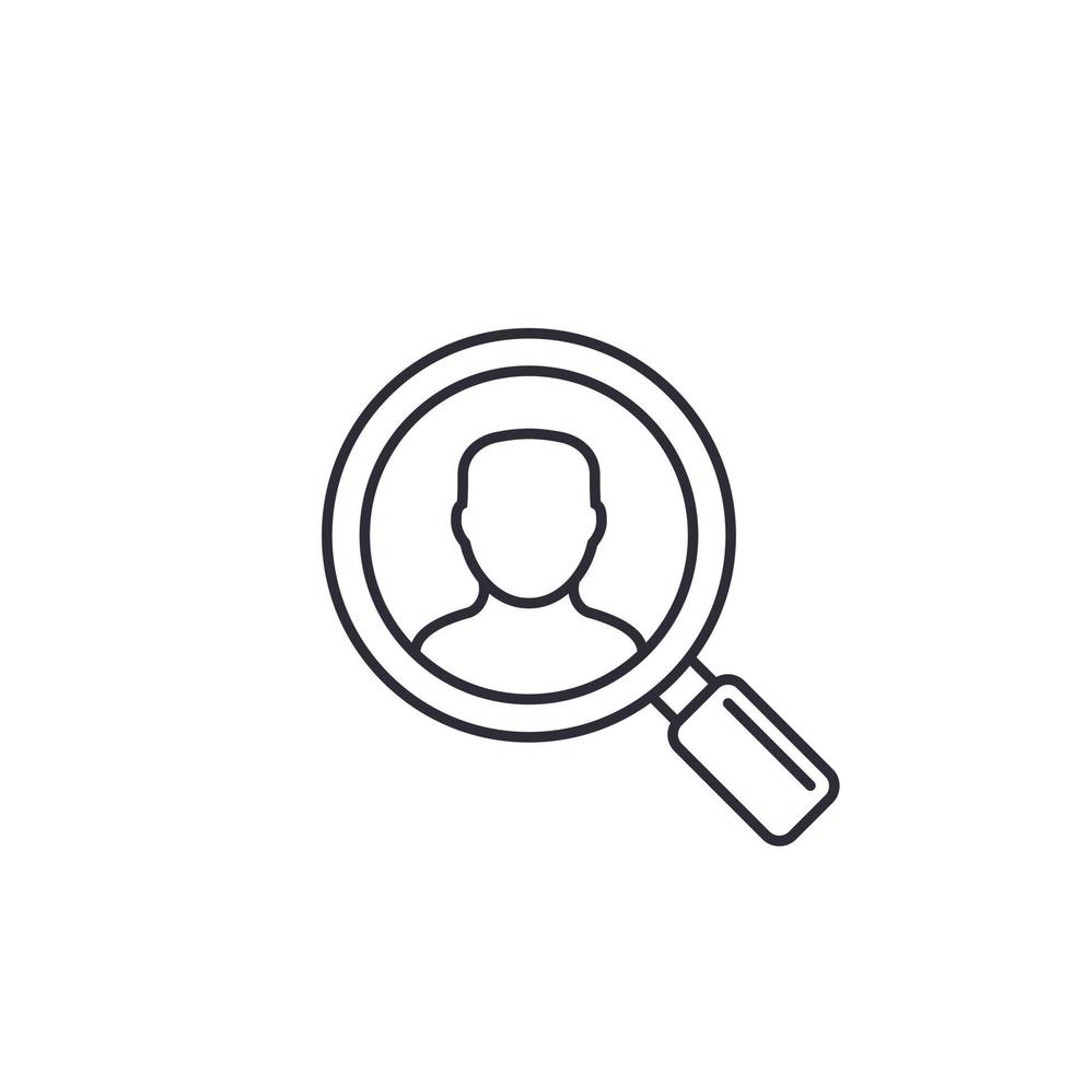 CRM customer relationship management line icon with loupe vector