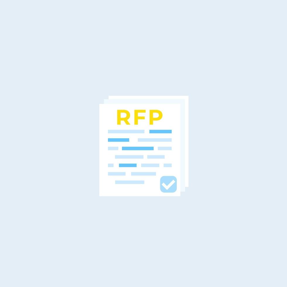 solicitud de rfp para icono de vector plano de propuesta