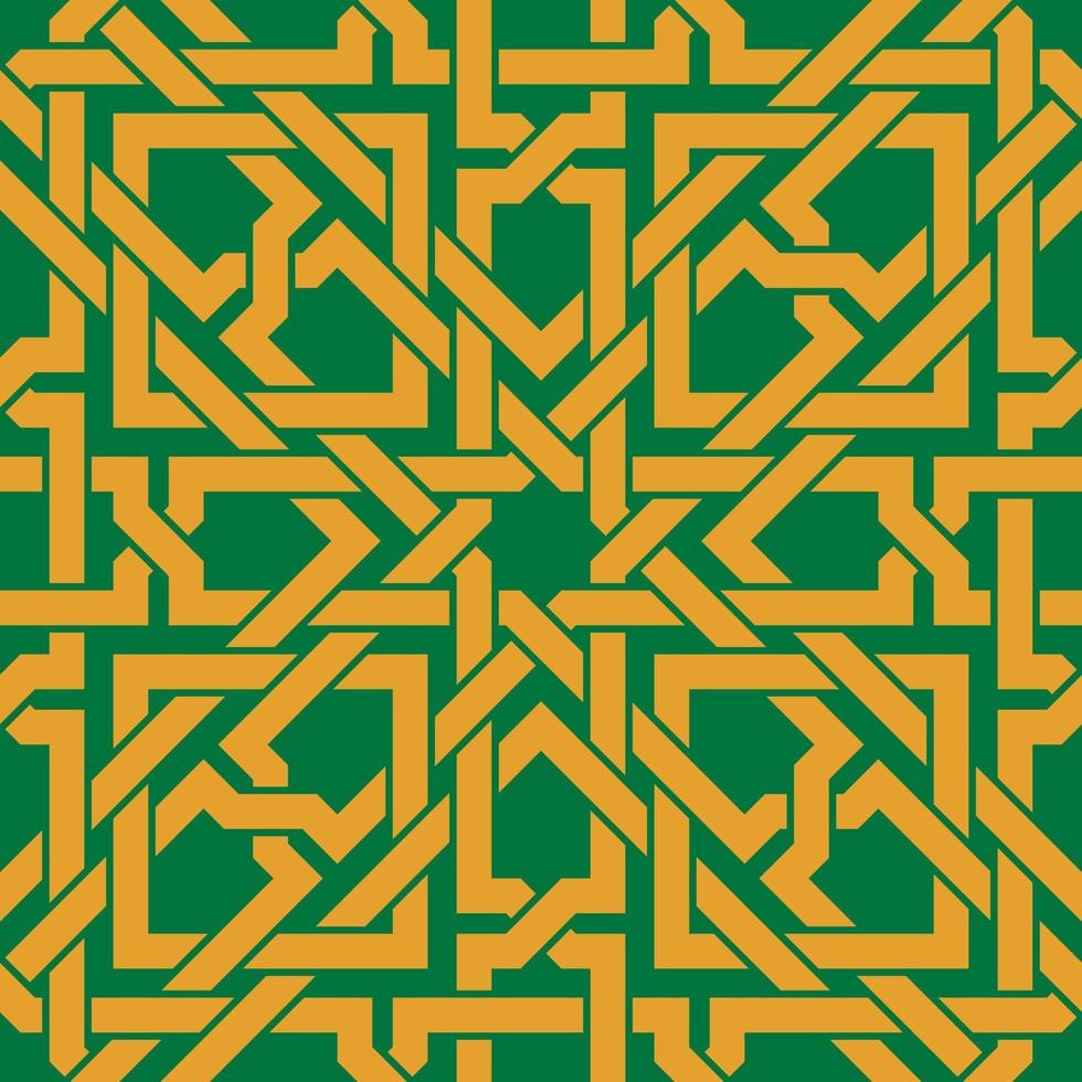Seamless pattern with golden celtic ornament on green background vector