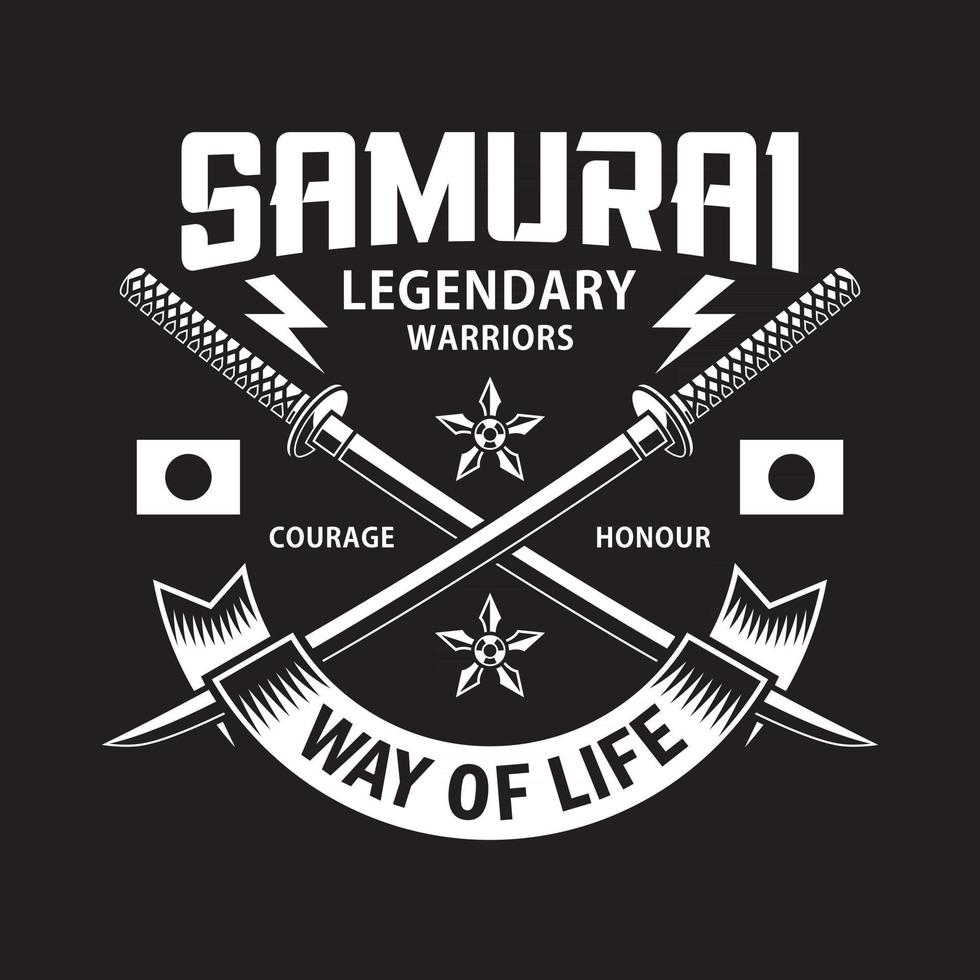 Crossed Katana Samurai Swords Emblem On Black vector