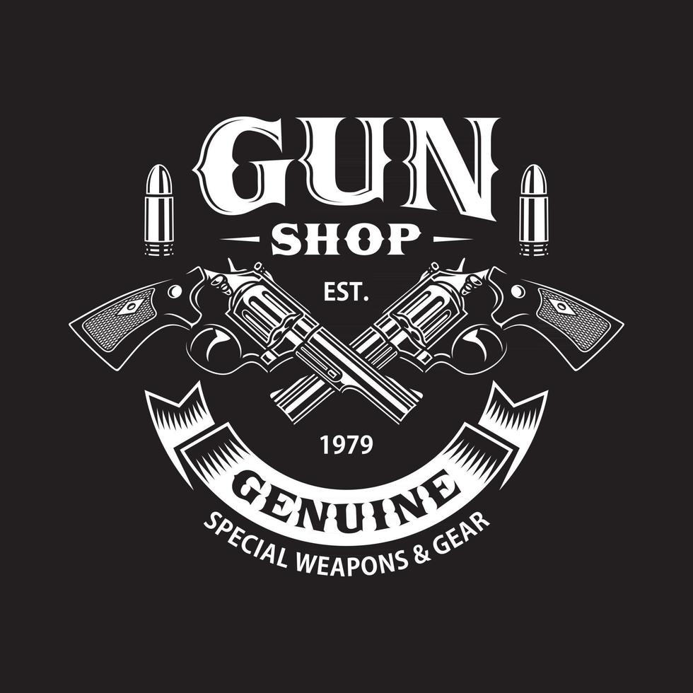 Gun Shop Emblem With Crossed Guns On Black vector