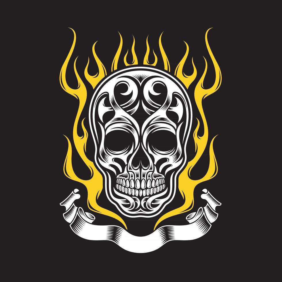 Ornate Flaming Skull vector