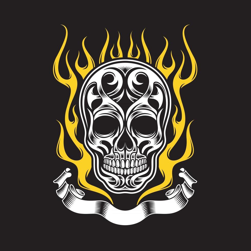 Ornate Flaming Skull vector