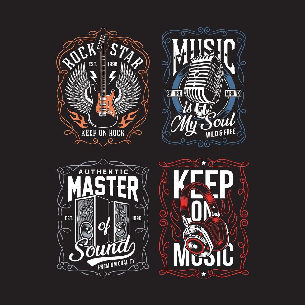 colección de diseño de camiseta de música vintage vector