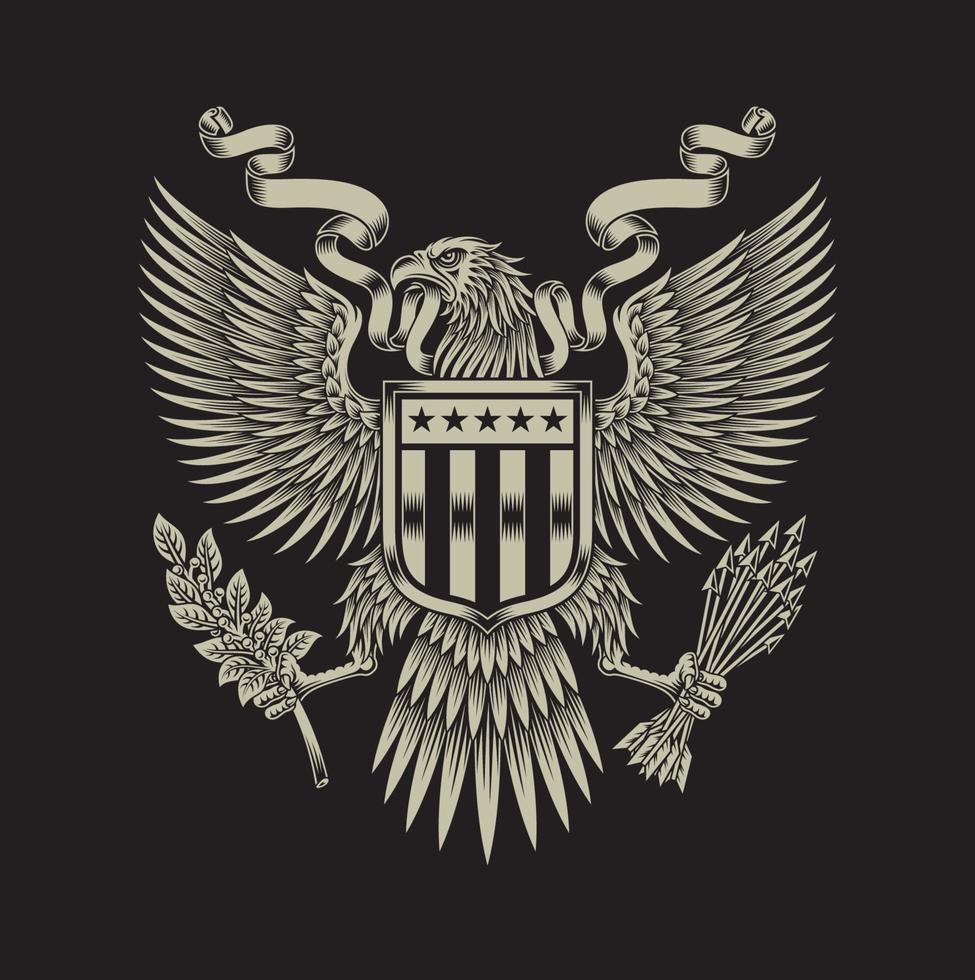 gráfico de vector de emblema de águila americana en negro