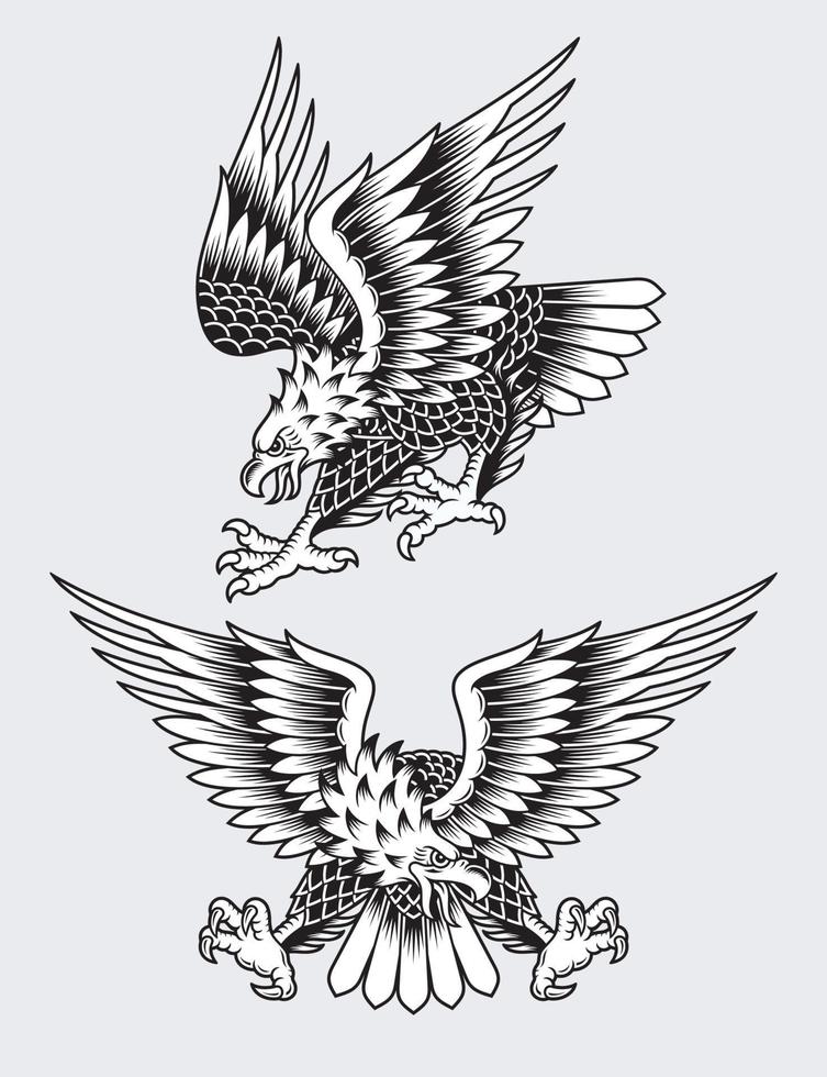 Ilustración de vector de tatuaje de águila americana gritando