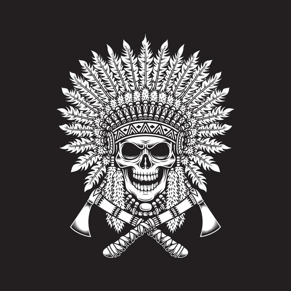 Native American Indian Skull With Crossed Tomahawks vector