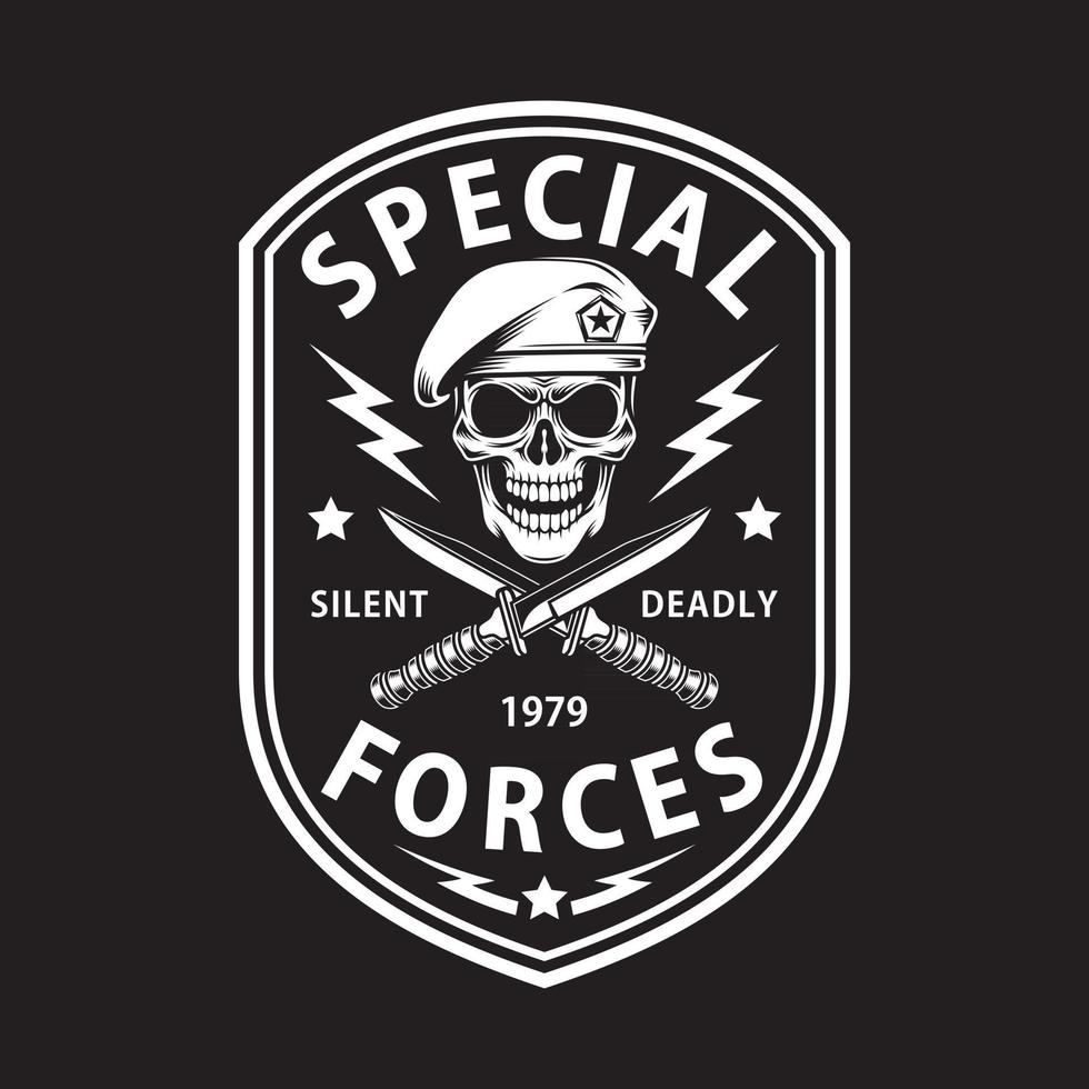 Emblema de las fuerzas especiales del ejército con daga cruzada sobre negro vector