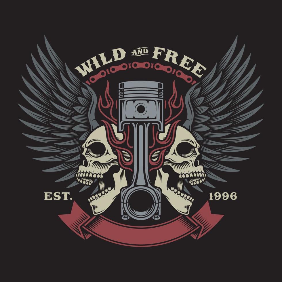 Biker Skull Emblem Vector Graphic On Black