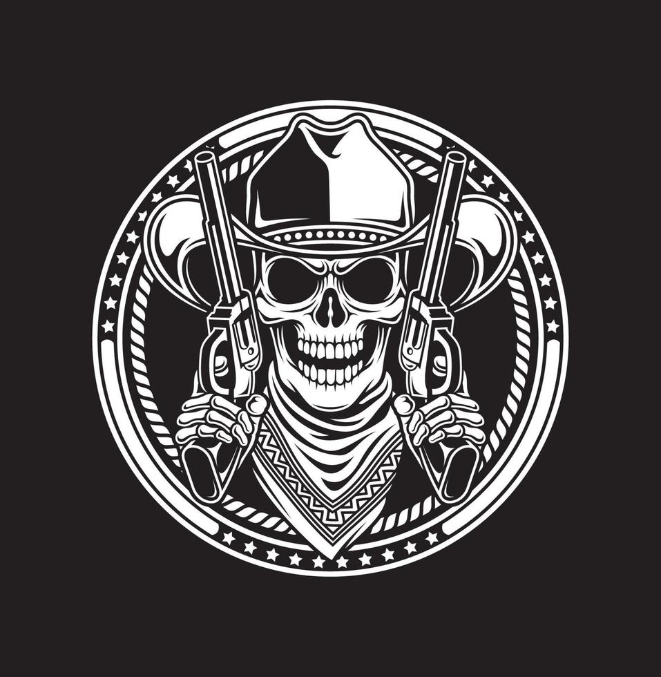 Cowboy Skull Hold Guns Vector Graphic