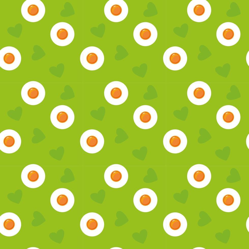 Cute cartoon seamless green eggs pattern Spring Easter print fried eggs and hearts Holidays concept Can be used as texture Stock vector illustration in flat style
