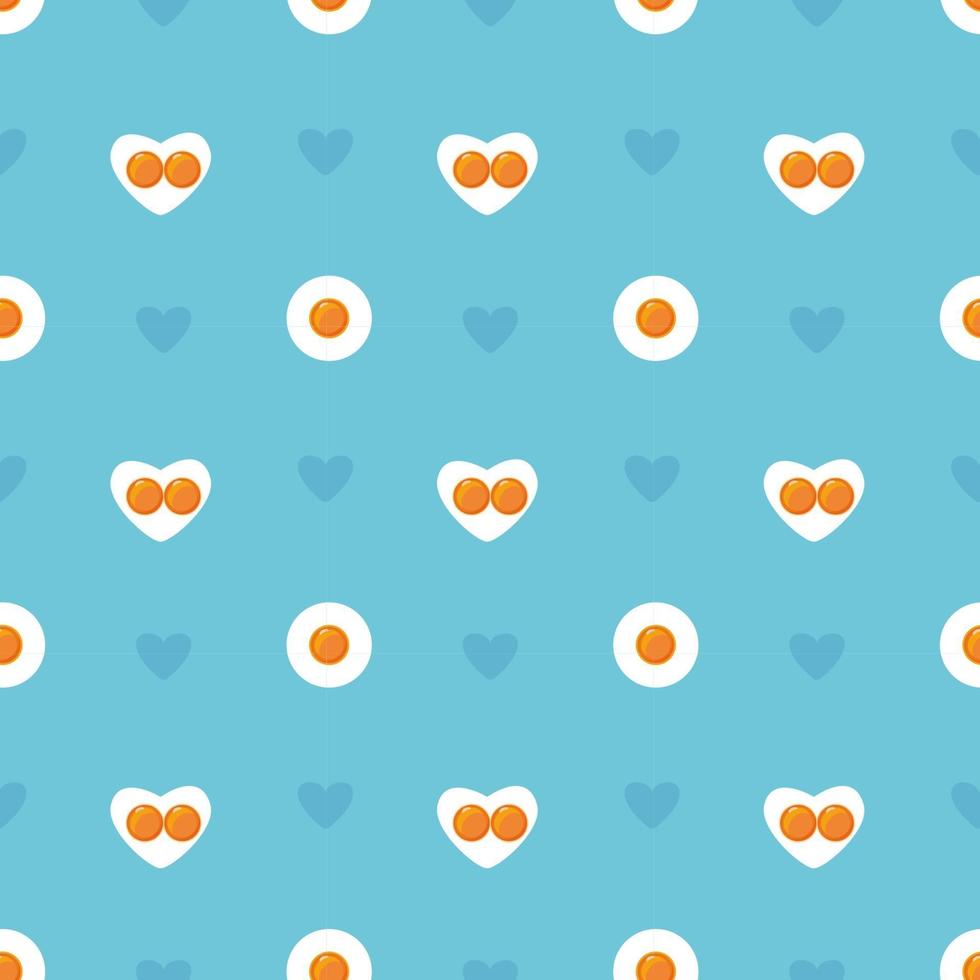 Happy Valentines Day seamless blue pattern Heart shape fried eggs on the pan Valentines day concept Easter holiday background vector