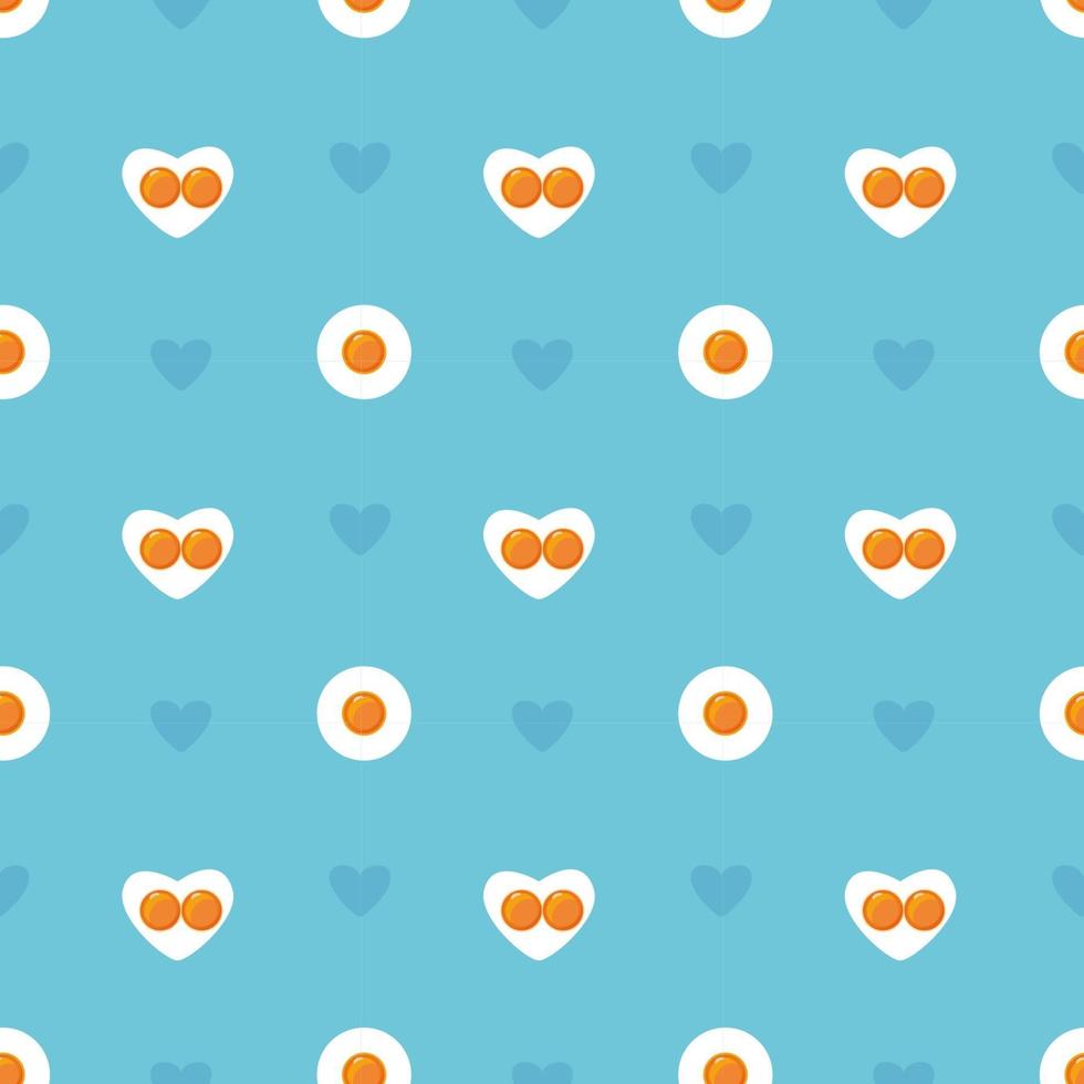 Happy Valentines Day seamless blue pattern Heart shape fried eggs on the pan Valentines day concept Easter holiday background vector