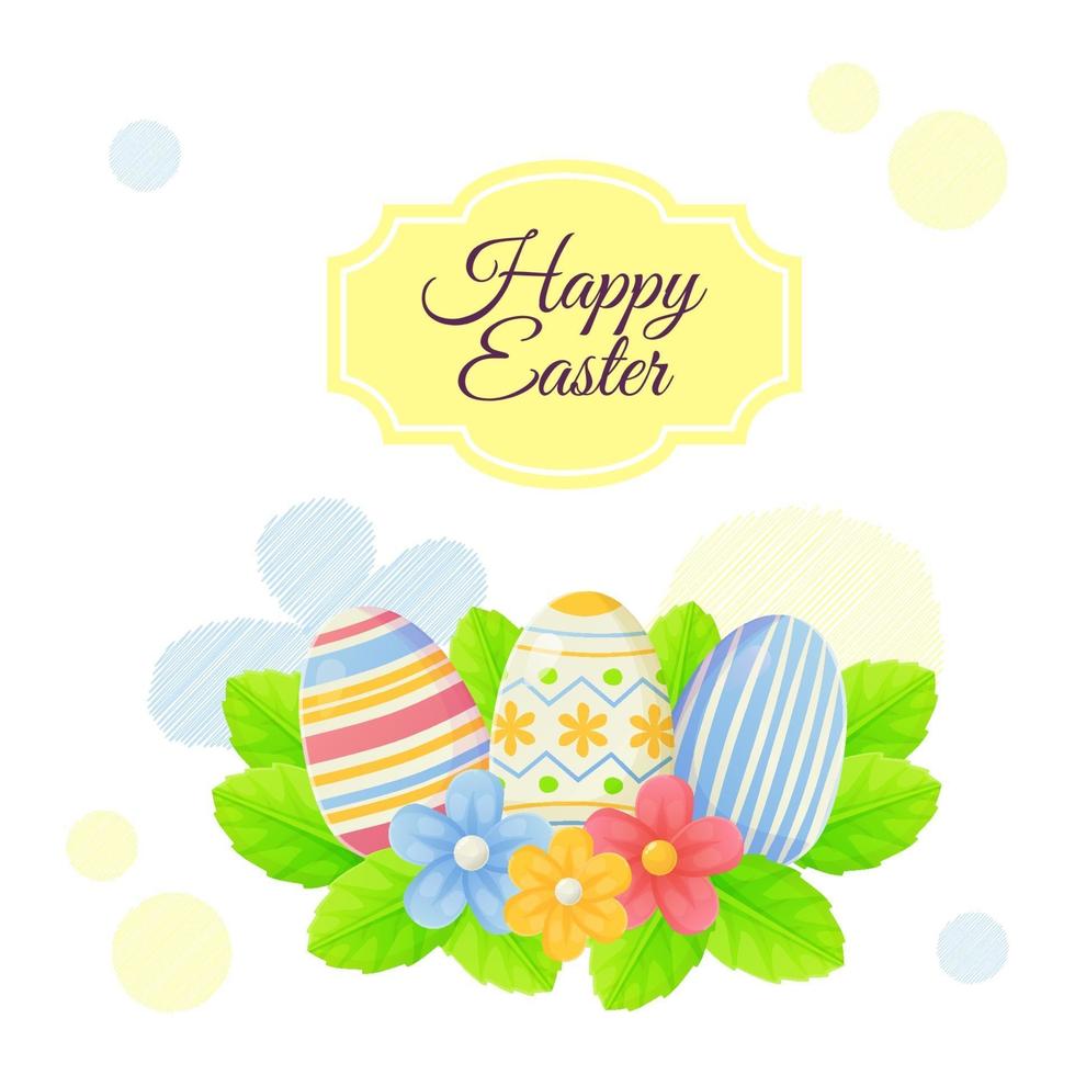 Simple Easter greeting poster with eggs lives and flowers Can be used for promotion invitation special offer typography template concept Stock vector illustration in cartoon realistic style