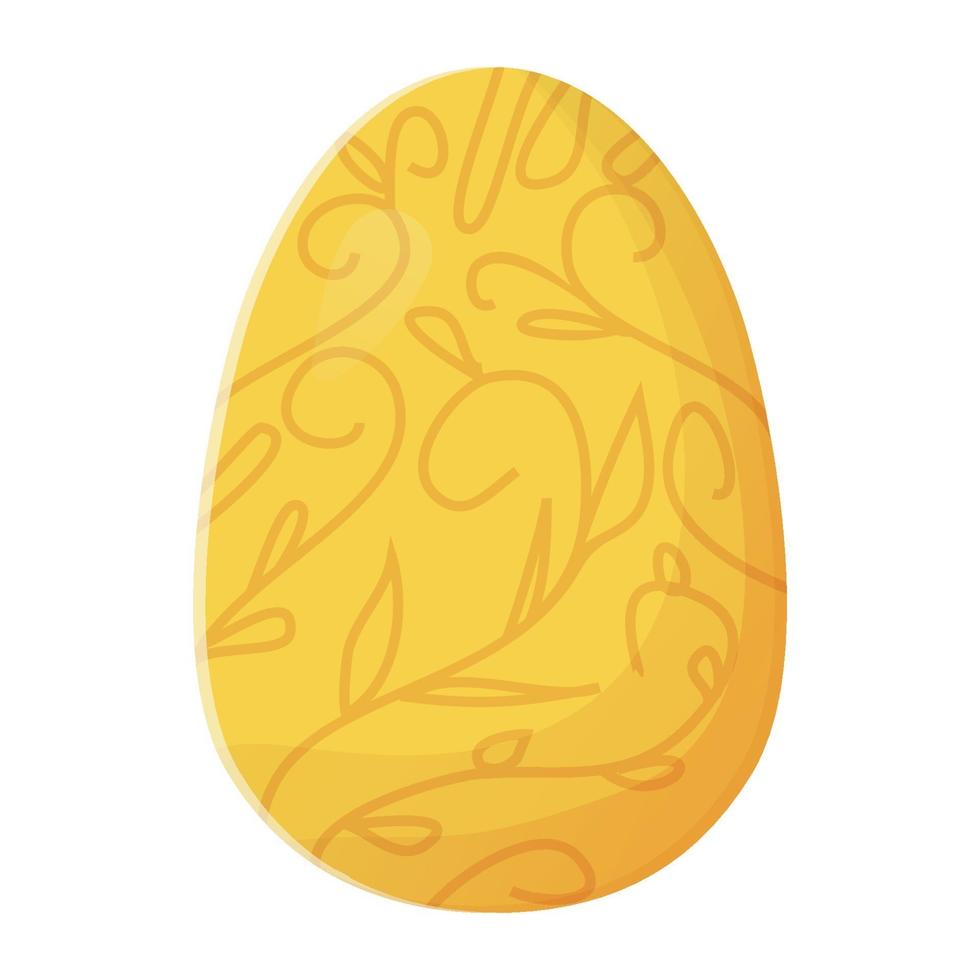 Cute realistic Easter egg painted with with yellow plant ornate vector